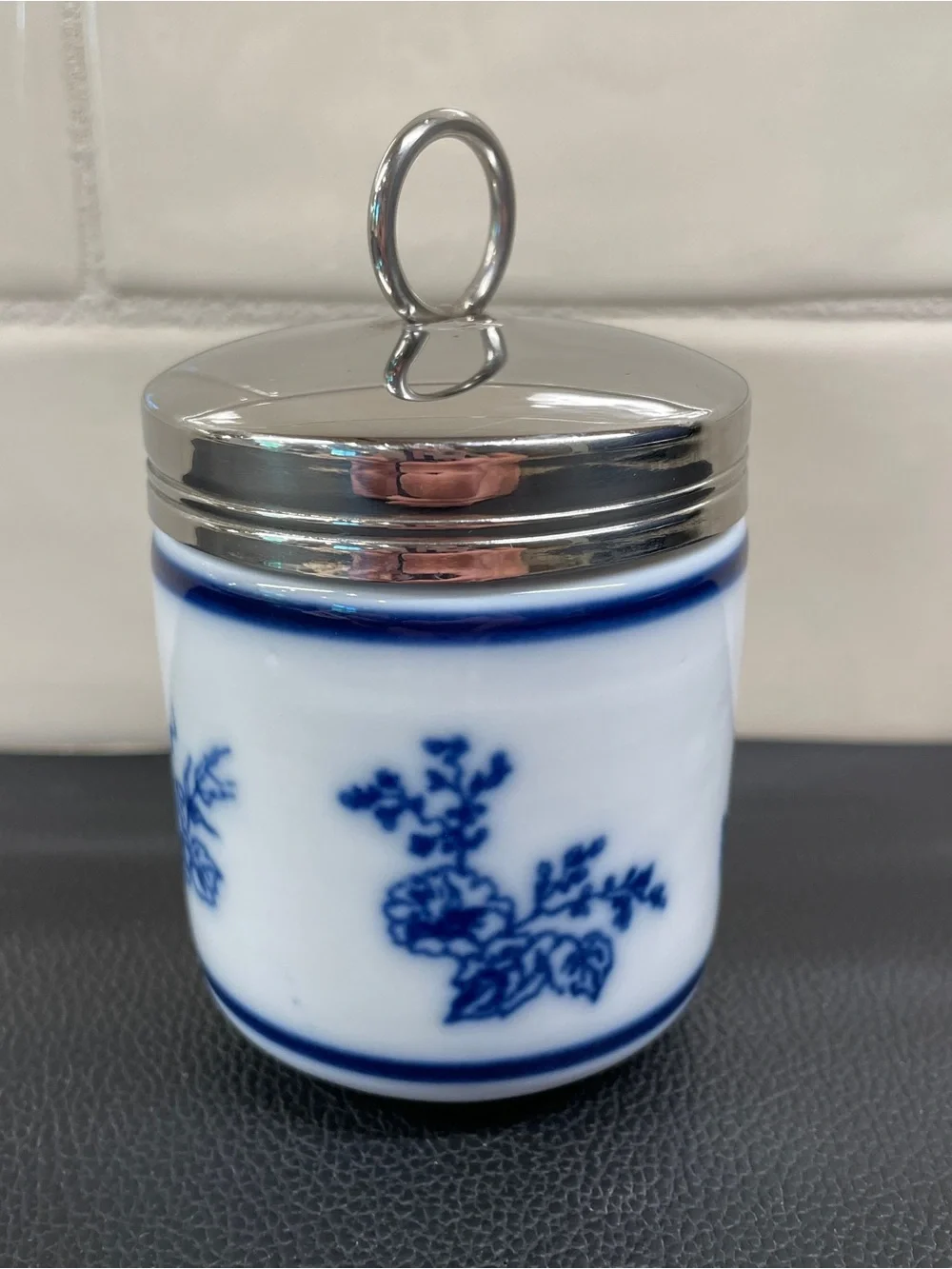 Williams Sonoma French Floral Blue and White Double Egg Coddler
